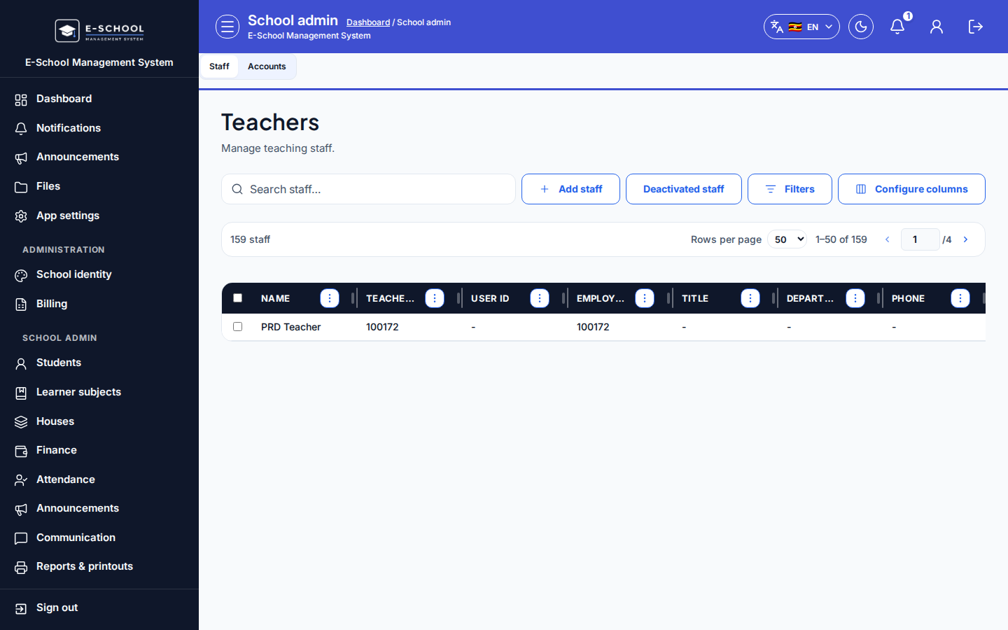 Teachers desktop