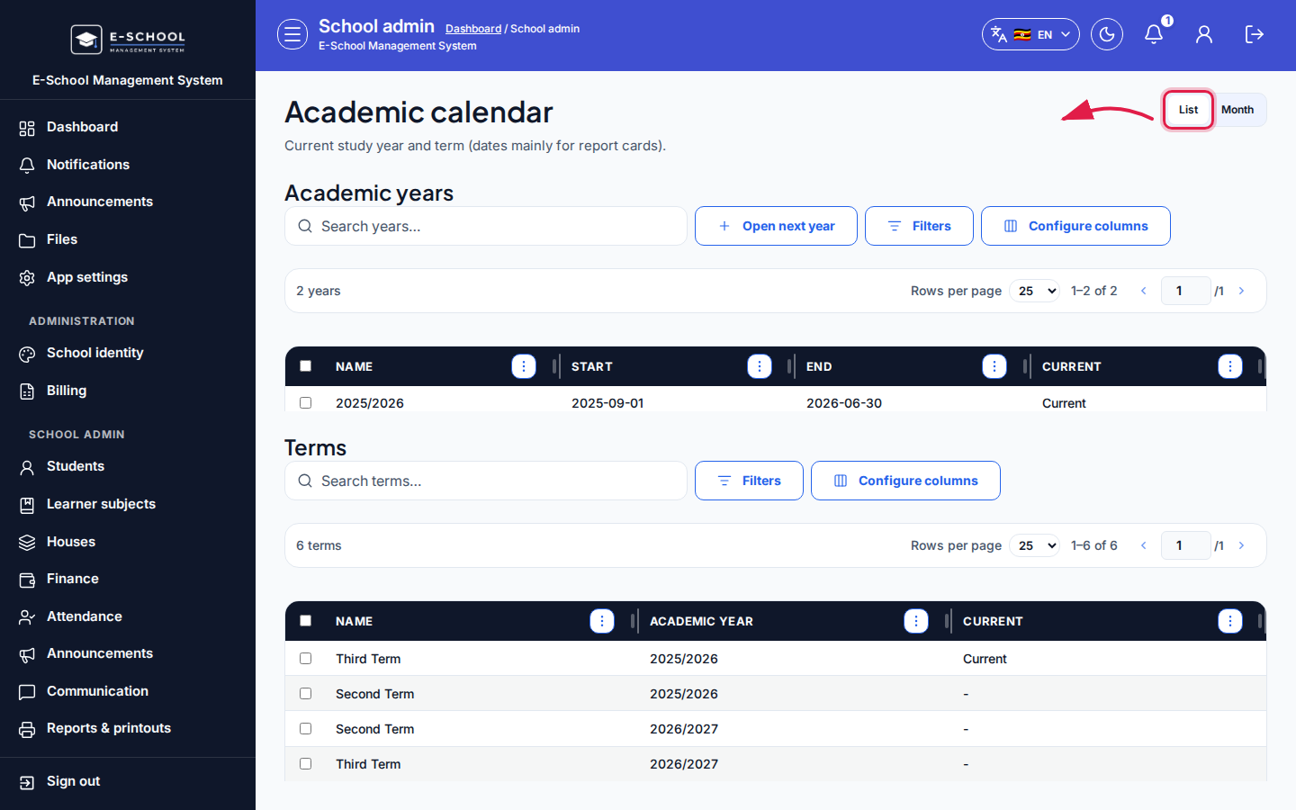 Academic calendar step 2 desktop