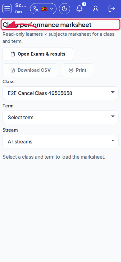 Class performance marksheet step 1 mobile