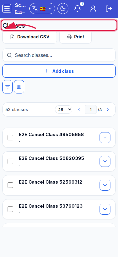 Classes step 1 mobile