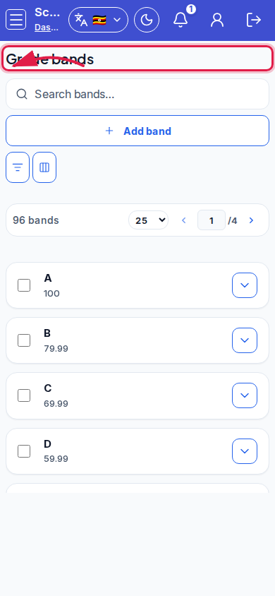 Grade bands step 5 mobile