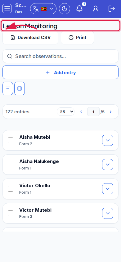 Lesson Monitoring step 4 mobile