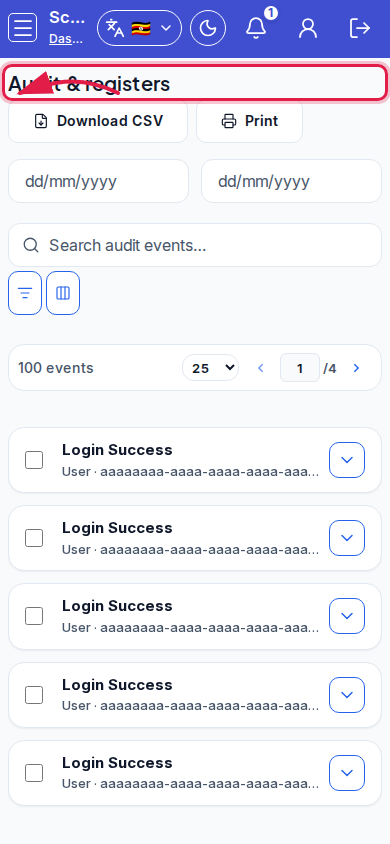 Audit &amp; registers step 3 mobile