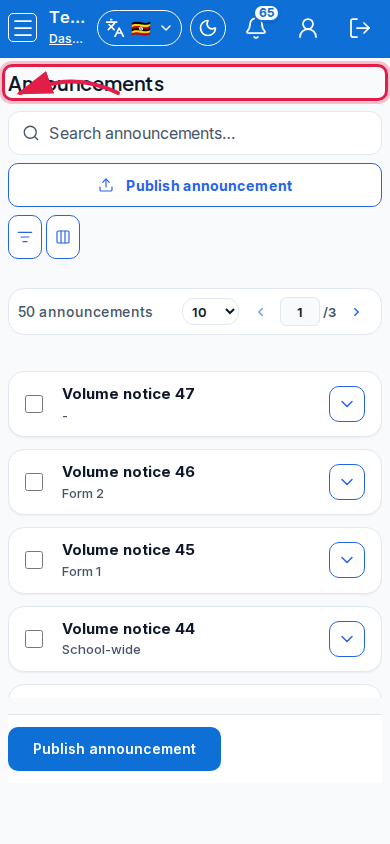 Announcements step 1 mobile