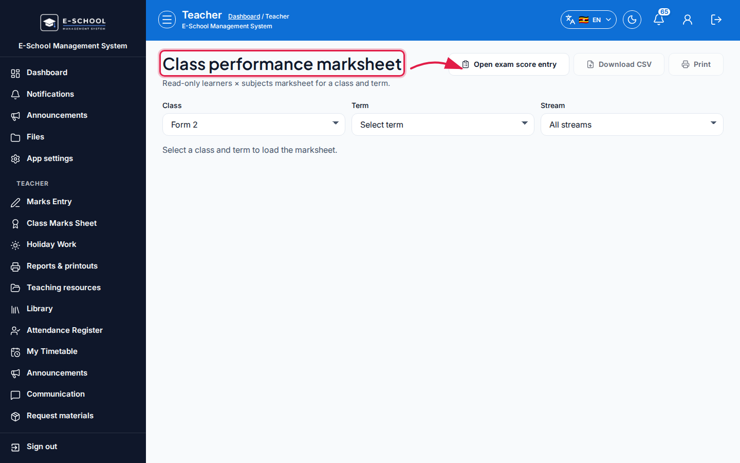Class performance marksheet step 2 desktop
