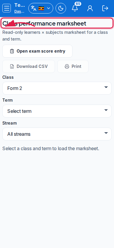 Class performance marksheet step 3 mobile