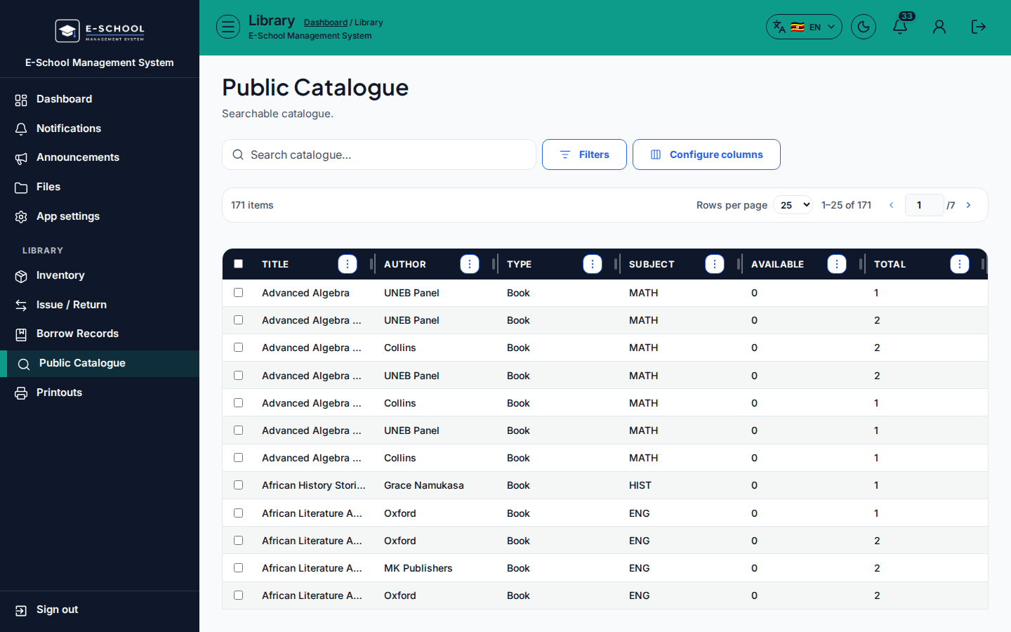 Public Catalogue desktop